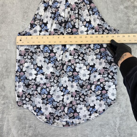 Ann Taylor Blouse Womens Medium Black Floral Halter Sleeveless Lined Keyhole - Picture 4 of 10